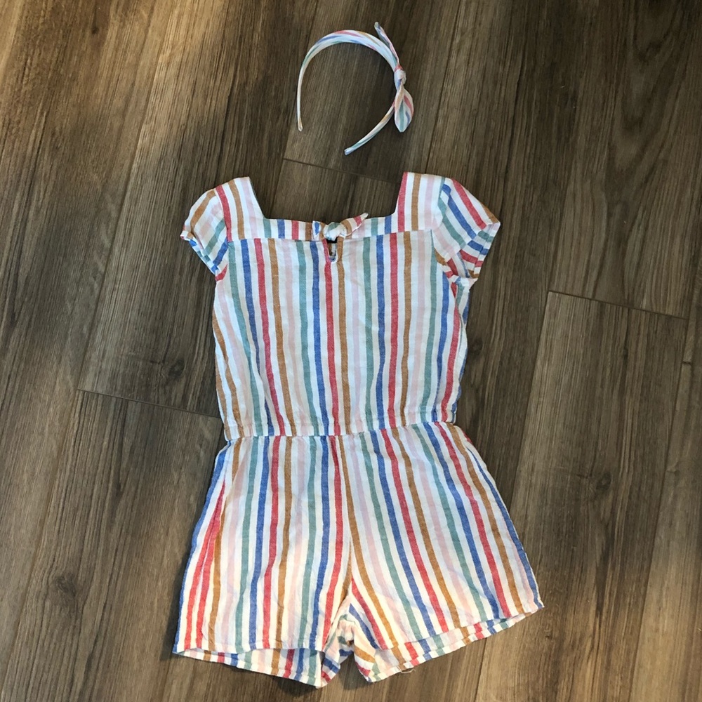 Old Navy rainbow romper and matching headband